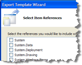 Export Template Wizard Select Item References